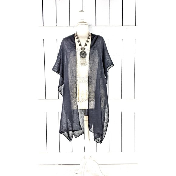 Solid black sheer gauzy cotton kimono cardigan cover up - Picture 5 of 5